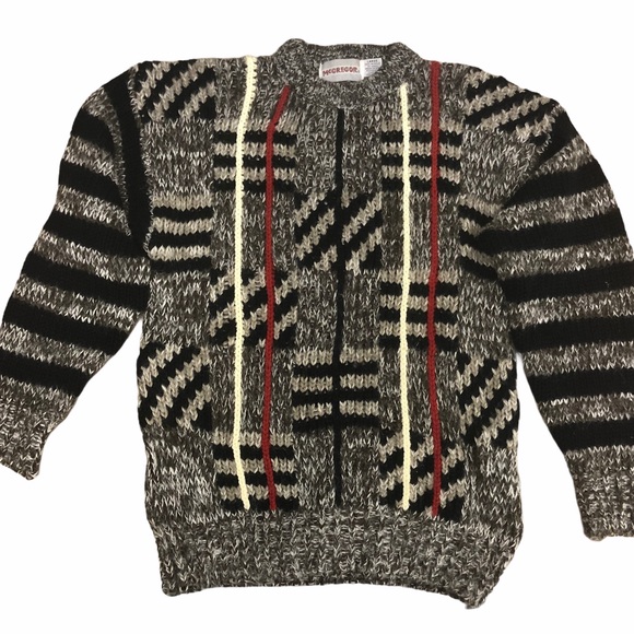 Vintage Other - Vintage men’s McGregor grandpa sweater black Large multi stripe pattern